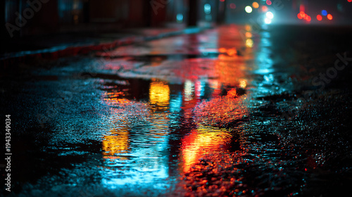 Rainy city street reflections