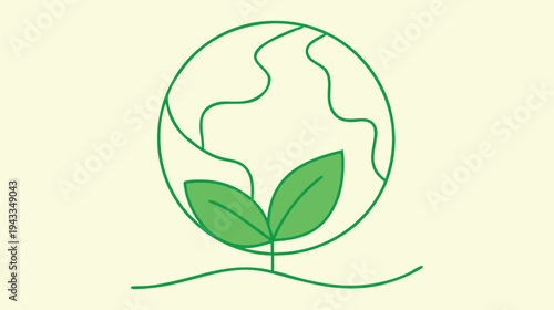 Sustainable Earth Concept: A Line Art Illustration Representing Environmental Awareness, Renewable Energy, and a Healthy Planet for Eco-Friendly Designs