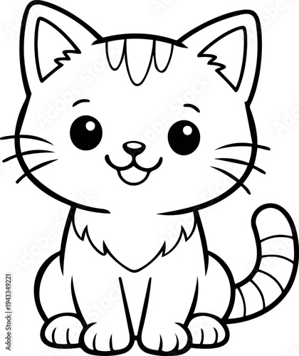 Cute Cartoon Kitten Line Art Illustration for colouring page
