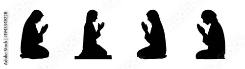 Silhouette art of veiled women praying vector graphic design element for digital art and prints