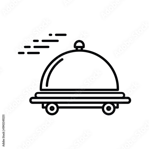 Food Delivery Service Icon: Serving Dome on Wheels with Motion Lines
