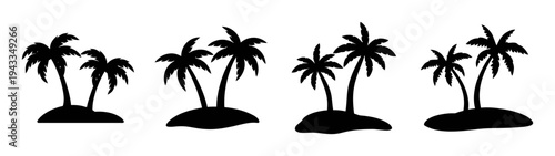 Black silhouette palm trees vector graphic for tropical island vacation and summer designs illustration