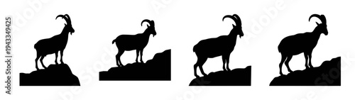 Ibex silhouette vector illustration featuring mountain goats standing on rocky terrain design art