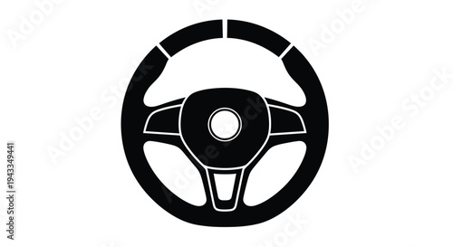 Modern car steering wheel design presented as a black silhouette