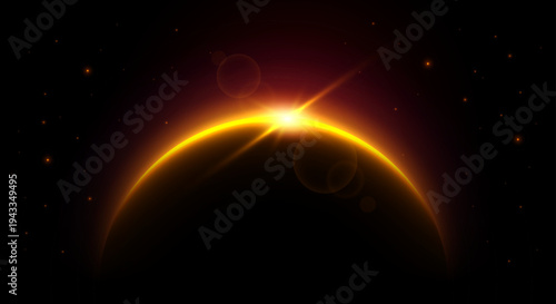 Sun Eclipse With Lens Flare. Planet And Space Concept
