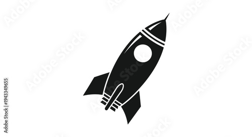 A sleek rocket ship soaring upwards a striking black silhouette