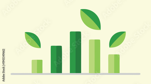 Sustainable Growth Chart with Green Leaves Illustrating Environmental Progress and Renewable Energy Solutions for a Brighter Future
