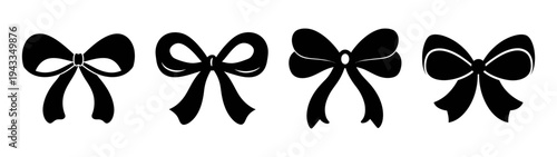 Collection of black ribbon bows for gift wrapping and decoration vector graphic design element