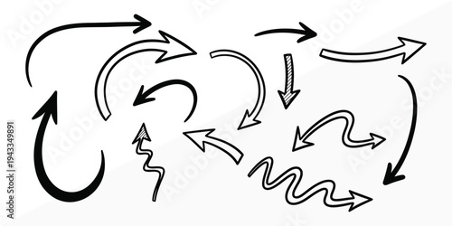 A collection of various black arrows on a white background pointing in multiple directions