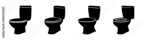 Find different toilet types black and white bathroom fixture vector illustration for design needs
