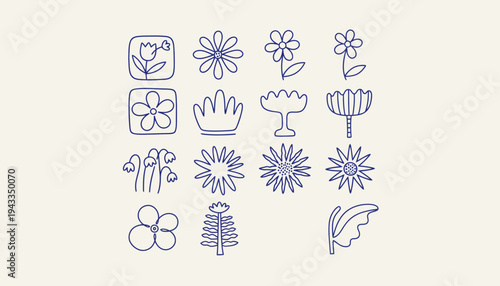 A collection of various flower illustrations and botanical designs on a plain background