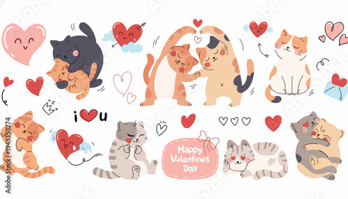 Cute cats and dogs celebrate Happy Valentine's Day with hearts