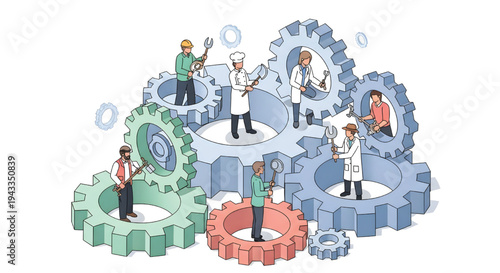 Diverse Professionals Working Together On Gears For Teamwork And Collaboration Concepts on transparent background