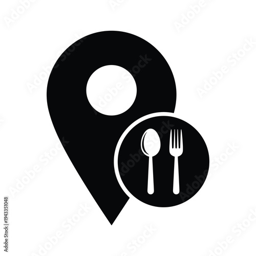 Restaurant Location Icon: Map Pin with Fork and Spoon