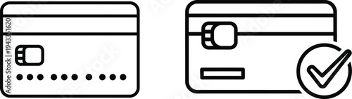 Two credit card icons one verified with checkmark isolated on transparent background