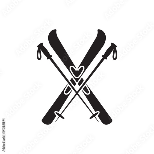 Crossed Skis and Ski Poles Icon – Winter Sports Skiing Equipment Vector