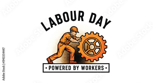 Labour Day Worker Pushing Gear For Workers Rights And Celebration Concepts on transparent background