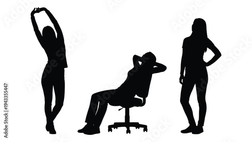 Silhouettes of people in various poses including stretching and relaxation
