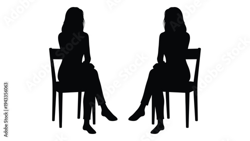 Two women sitting in chairs facing each other depicted as black silhouettes