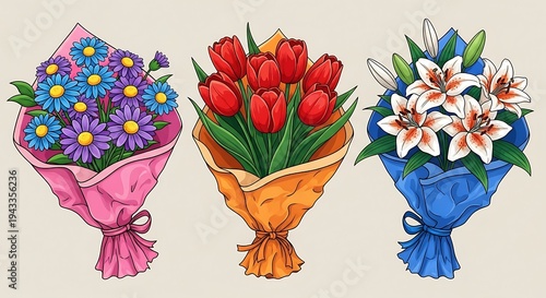 Colorful Flower Bouquets Collection Floral Arrangement Set