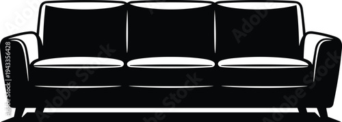 Minimal vector silhouette, living room sofa couch front view, solid black, isolated on white background.