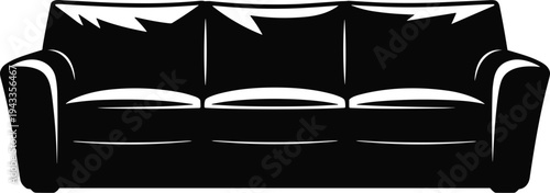 Minimal vector silhouette, living room sofa couch front view, solid black, isolated on white background.