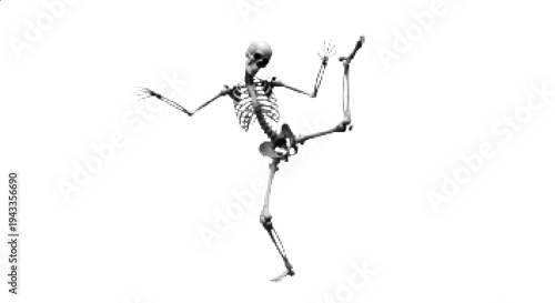 Dancing Skeleton Halftone Vector Illustration Halloween Spooky Character