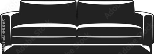 Minimal vector silhouette, living room sofa couch front view, solid black, isolated on white background.