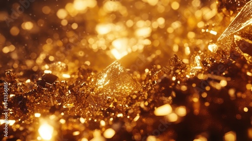 Close-up Macro of Rich Gold Crystals and Sparkling Particles Showing Wealth and Luxury Investment Potential