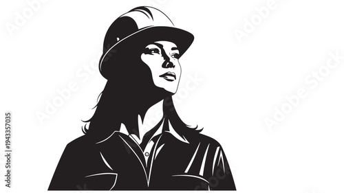 Young Woman Wearing Hard Hat Looking Upward For Construction Concepts on transparent background