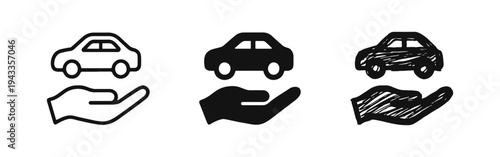 Car Insurance and Vehicle Ownership Icon Set - Hand Holding Auto