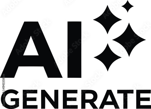 Professional black AI Generate typography logo with star sparkles for generative artificial intelligence content creation tools and AI circuit silhouette style brand design AI Generative
