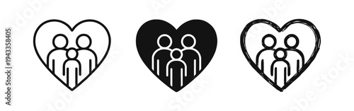 Family Love and Care Heart Icons Set