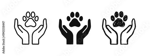 Pet Care and Animal Welfare Hands with Paw Print Icons