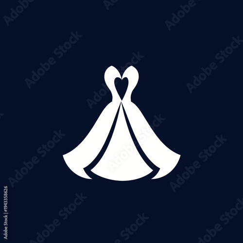 Elegant white dress logo design on navy background wedding concept