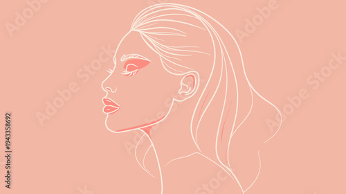 Elegant female profile illustration against a soft peach background