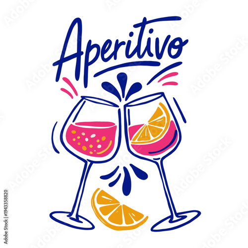 Cocktail Glasses Toast With Orange Slices Aperitivo Citrus Drink Summer Illustration
