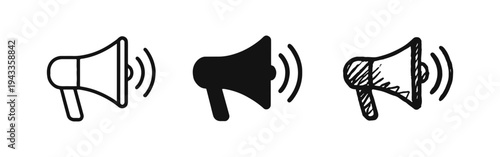 Megaphone icon set. Loudspeaker and announcement symbols. Marketing and communication concept.