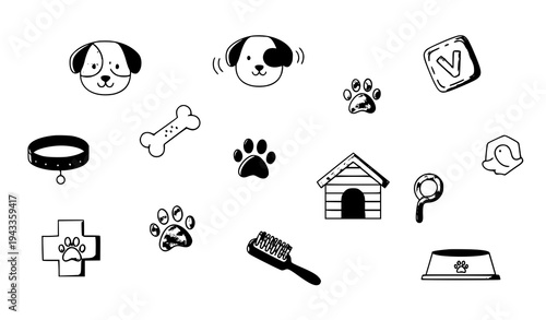 Cute Minimal Dog Icons and Pet Care Symbols Collection for Veterinary App and Animal Brand