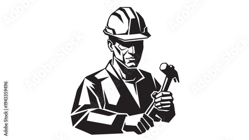 Construction Worker Holding Hammer For Labor Industry Concepts on transparent background
