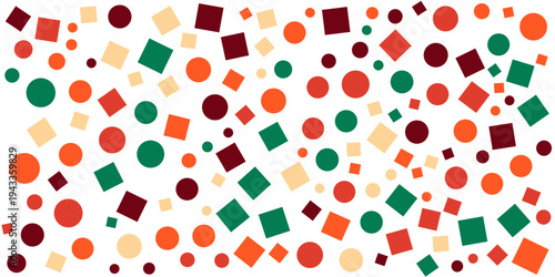 Colorful geometric shapes scattered playfully across white space creating vibrant energy