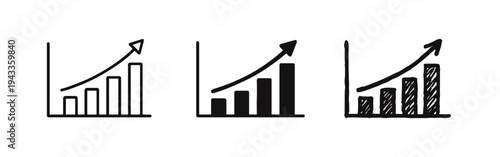 Growing bar chart with an upward arrow icon set, representing business growth, progress, and financial success.