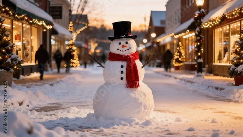 Whimsical Winter Snowman Collection: Cheerful Snowmen (In Red Hats, Plaid Scarves & Top Hats) in Varied Snowy Settings (Snowy Forest, Sunlit Path, Pine Tree Backdrop, Open Winter Field) for Christmas,