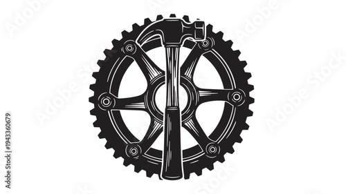 Black And White Hammer And Gearwheel For Industrial Concepts on transparent background