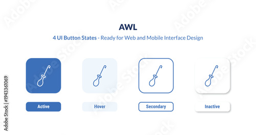 awl 4-state UI button. Outline icon kit from sew collection. Thin linear awl, tool, craft editable vector. Minimal awl sign for web and mobile interface