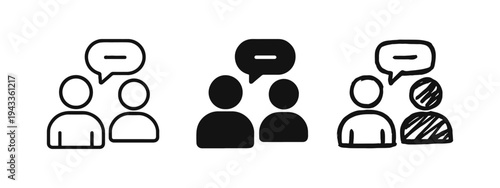 Communication and Discussion Icons - Two People with a Speech Bubble Symbolizing Dialogue.