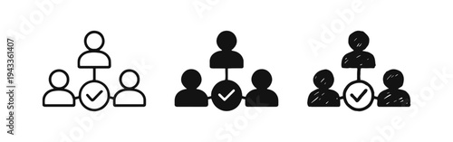Team Approval and Selection Icons - Organizational Structure with Verified Member Representing Success or Task Completion