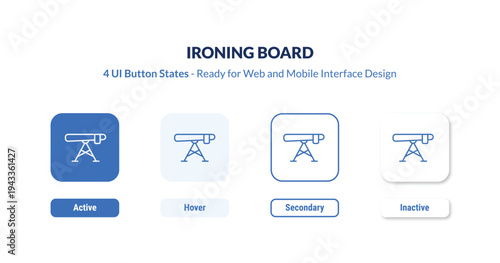 ironing board 4-state UI button. Outline icon kit from sew collection. Thin linear ironing board, ironing, board editable vector. Minimal ironing board sign for web and mobile interface