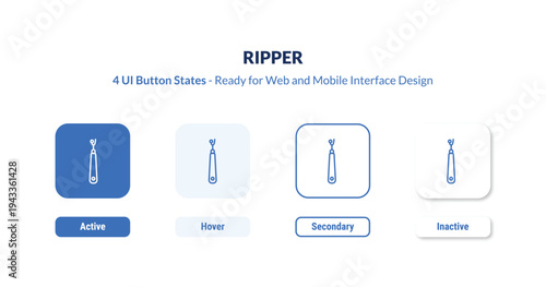 ripper 4-state UI button. Outline icon kit from sew collection. Thin linear ripper, machine, pin editable vector. Minimal ripper sign for web and mobile interface