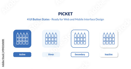 picket 4-state UI button. Outline icon kit from security collection. Thin linear picket, garden, fence editable vector. Minimal picket sign for web and mobile interface